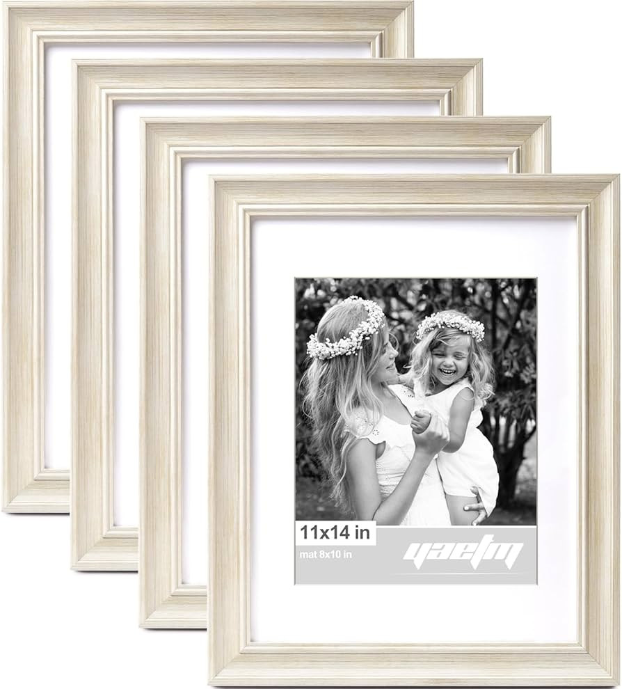 Yaetm 11x14 Picture Frame with Mat for 8x10 Set of 4, 1.4" Wide Molding & Rustic White Photo Fram... | Amazon (US)