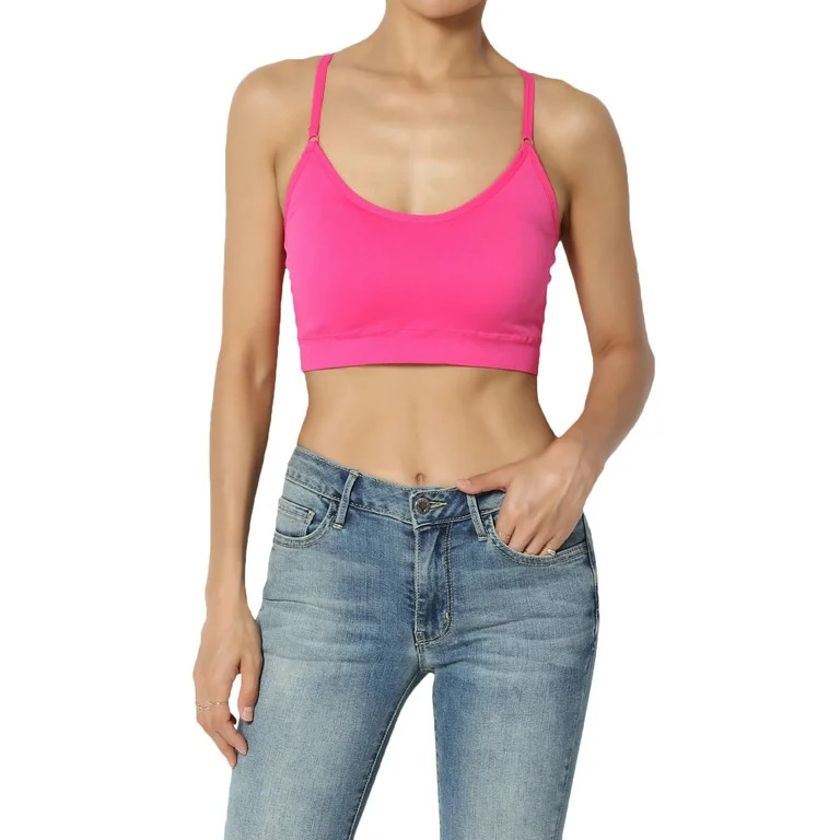 TheMogan Women's PLUS Removable Pad Cross Back Spaghetti Strap Bra Top Crop Cami - Walmart.com | Walmart (US)