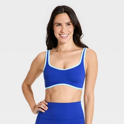 Women's Everyday Soft Light Support Retro Contrast Hem Sports Bra - All In Motion™ Cobalt XL | Target