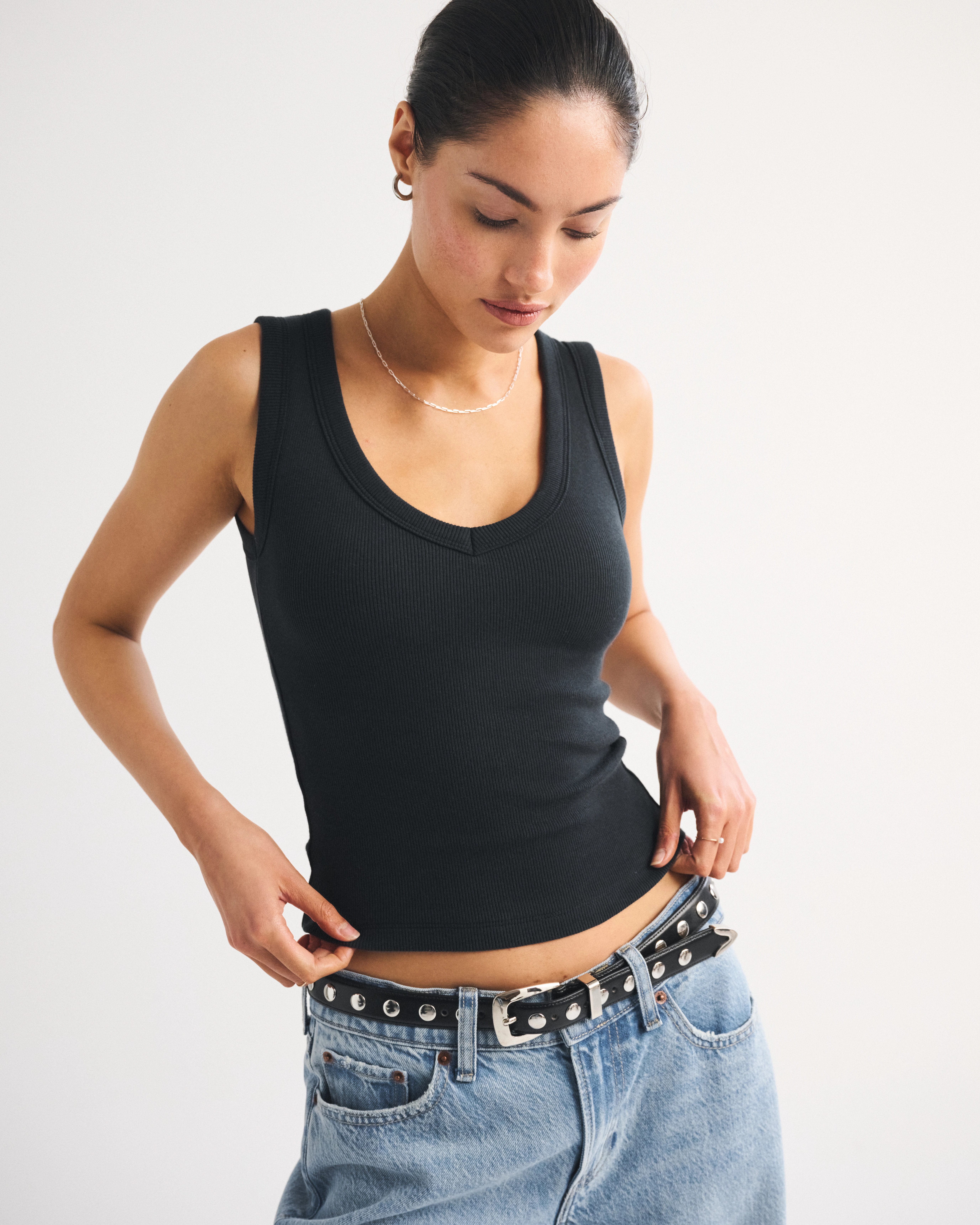 Bra-Free Rib V-Neck Tank | Abercrombie & Fitch (US)