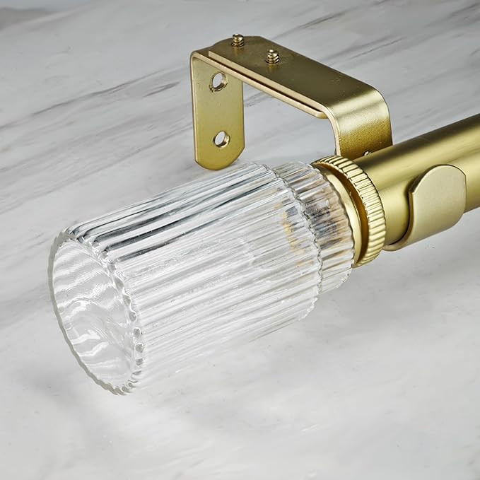 1-1/8 Inch Diameter Gold Curtain Rods with Ribbed Glass Finial, 72-144 inch Telescoping Single Cu... | Amazon (US)