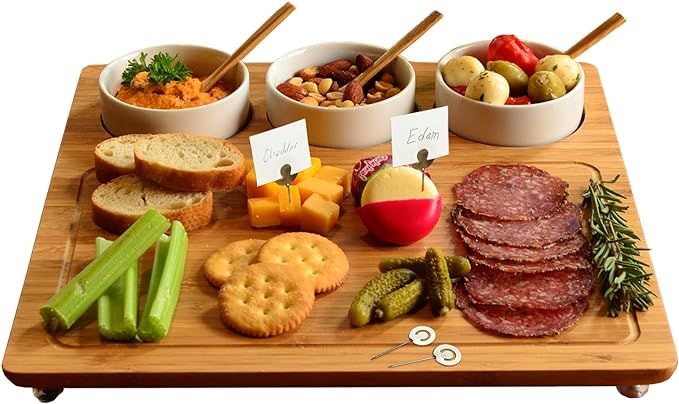 Picnic at Ascot Bamboo Cheese Board/Charcuterie Platter - Includes 3 Ceramic Bowls with Bamboo Sp... | Amazon (US)