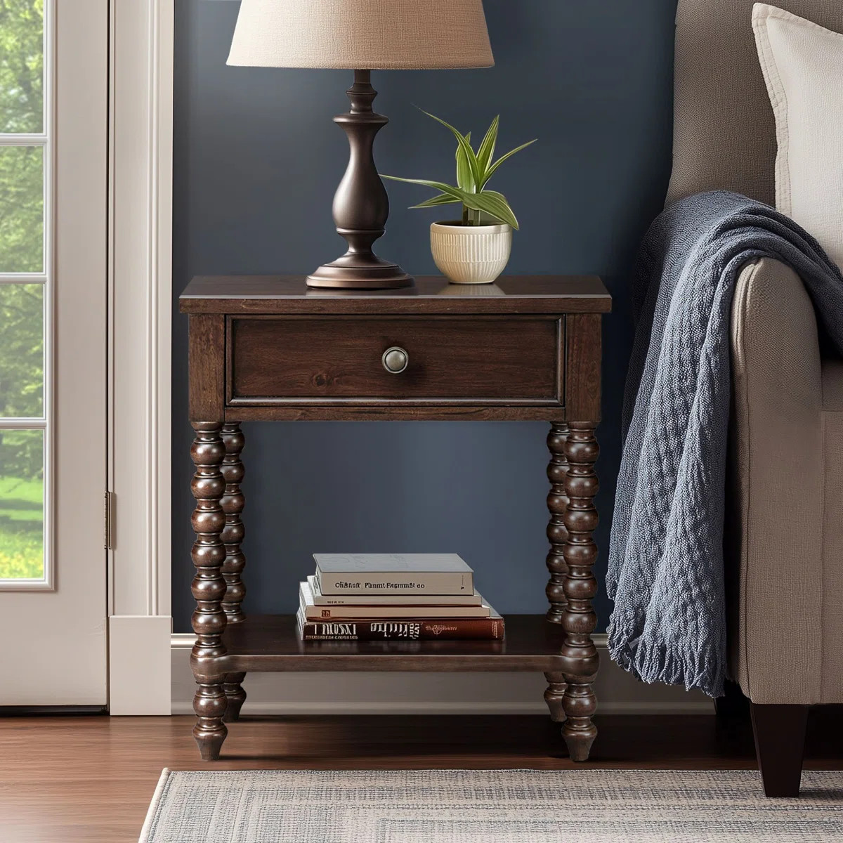 Beckett Turned Wood Spindle Nightstand with Drawer & Shelf | Wayfair North America