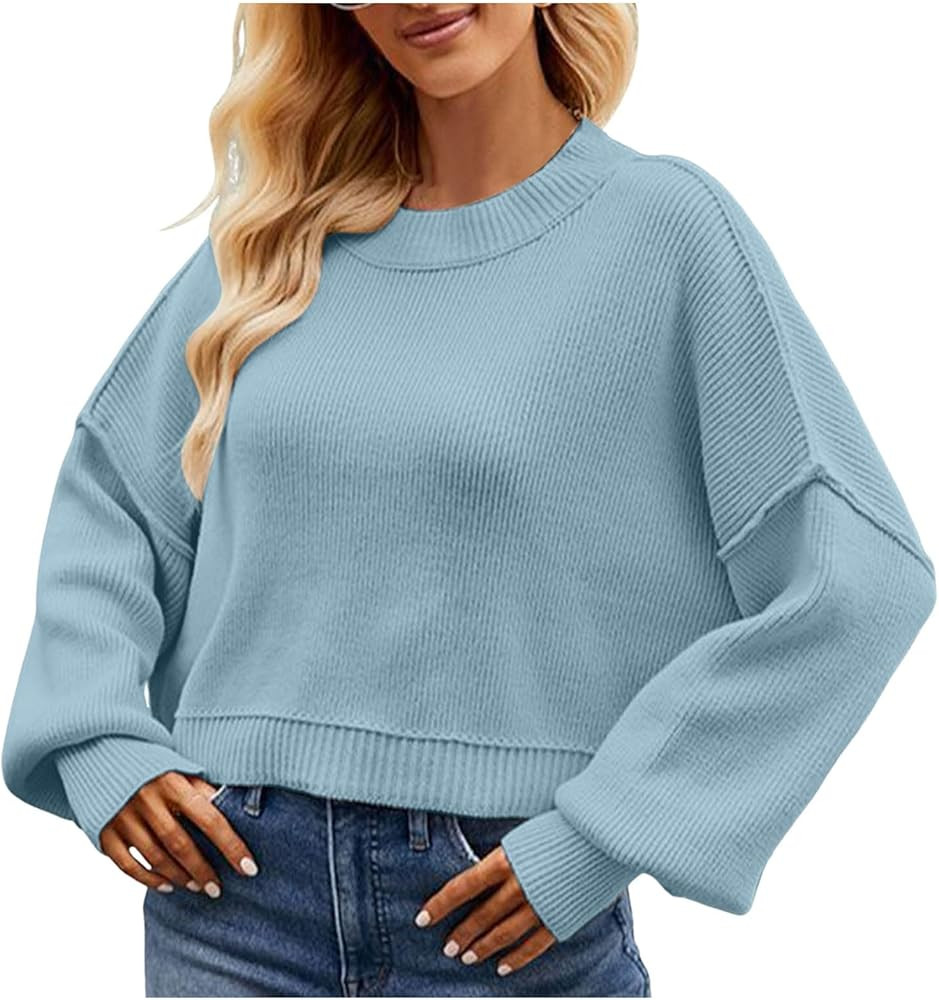 Women Oversized Crewneck Sweatshirt Long Sleeve Women Loose Cropped Color Pullover Tops Casual Lo... | Amazon (US)