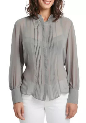Miss Halladay Women's Chiffon Button Down Shirt, Grey, Small | Belk