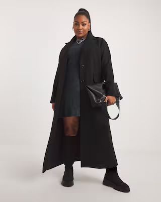 Black Faux Wool Maxi Coat | Simply Be (UK)