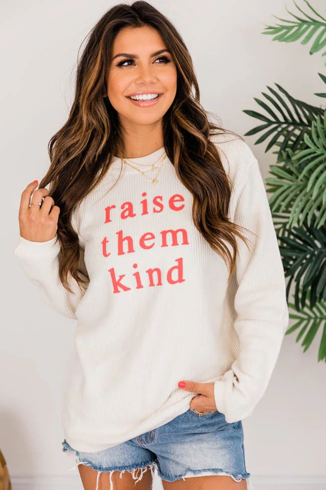 Raise Them Kind Ivory Corded Graphic Sweatshirt | Pink Lily