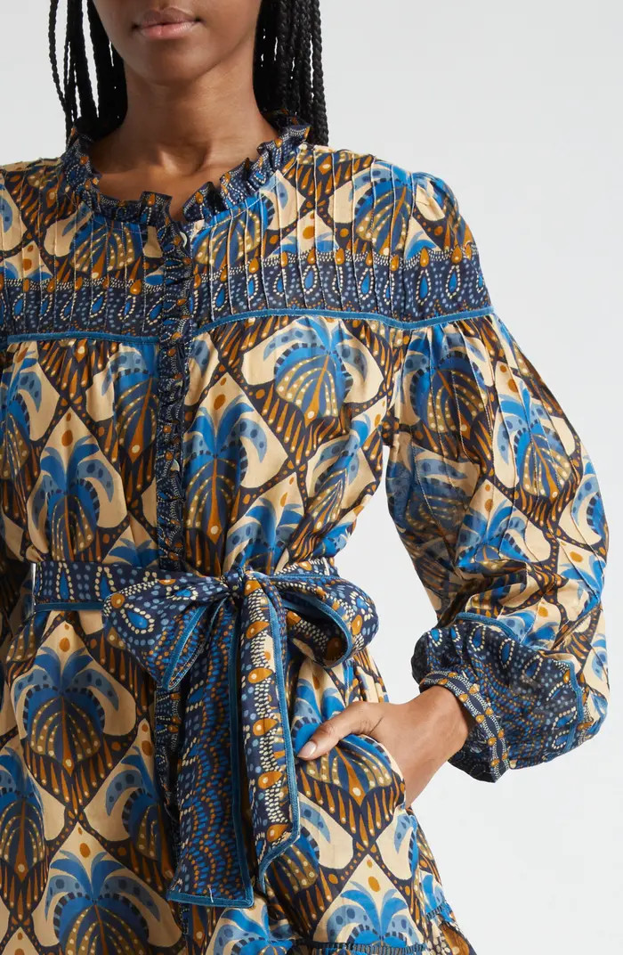 Cocopalm Tie Belt Long Sleeve Minidress | Nordstrom