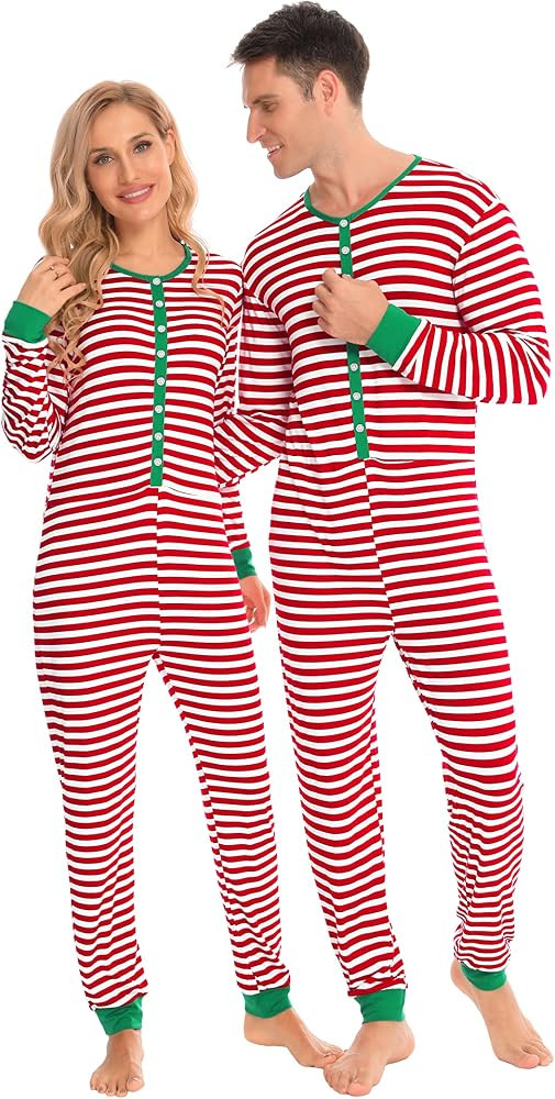 SWOMOG Matching Family Onesise Pajamas Christmas Long Sleeve PJs Set Holiday Button Stripe Nightw... | Amazon (US)
