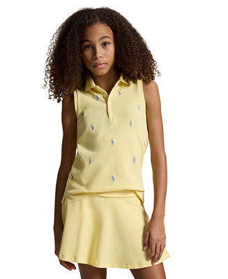 Girls' 7-16 Four-Button Placket Pony Stretch Mesh Polo Shirt | Macy's