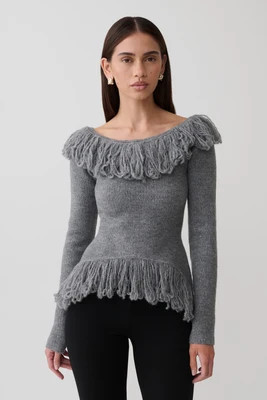 Sammie Fringe Knit Top / Charcoal | MESHKI | XXL | MESHKI US