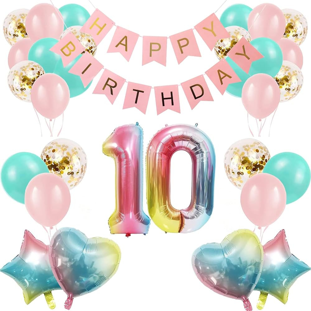 10th Birthday Decorations for Girls Gradient Color Age 10 Birthday Balloons with Happy Birthday B... | Amazon (US)