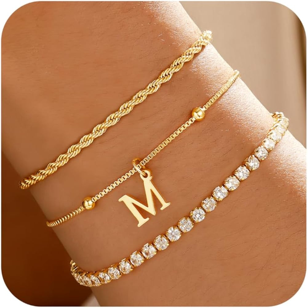Christmas Gifts for Women Teen Girls Grandkids - Dainty Gold Bracelets for Women Personalized Gol... | Amazon (US)