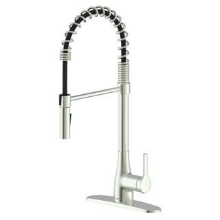 FLOW Classic Series Single-Handle Pull-Down Spring Neck Sprayer Kitchen Faucet in Brushed Nickel-... | The Home Depot