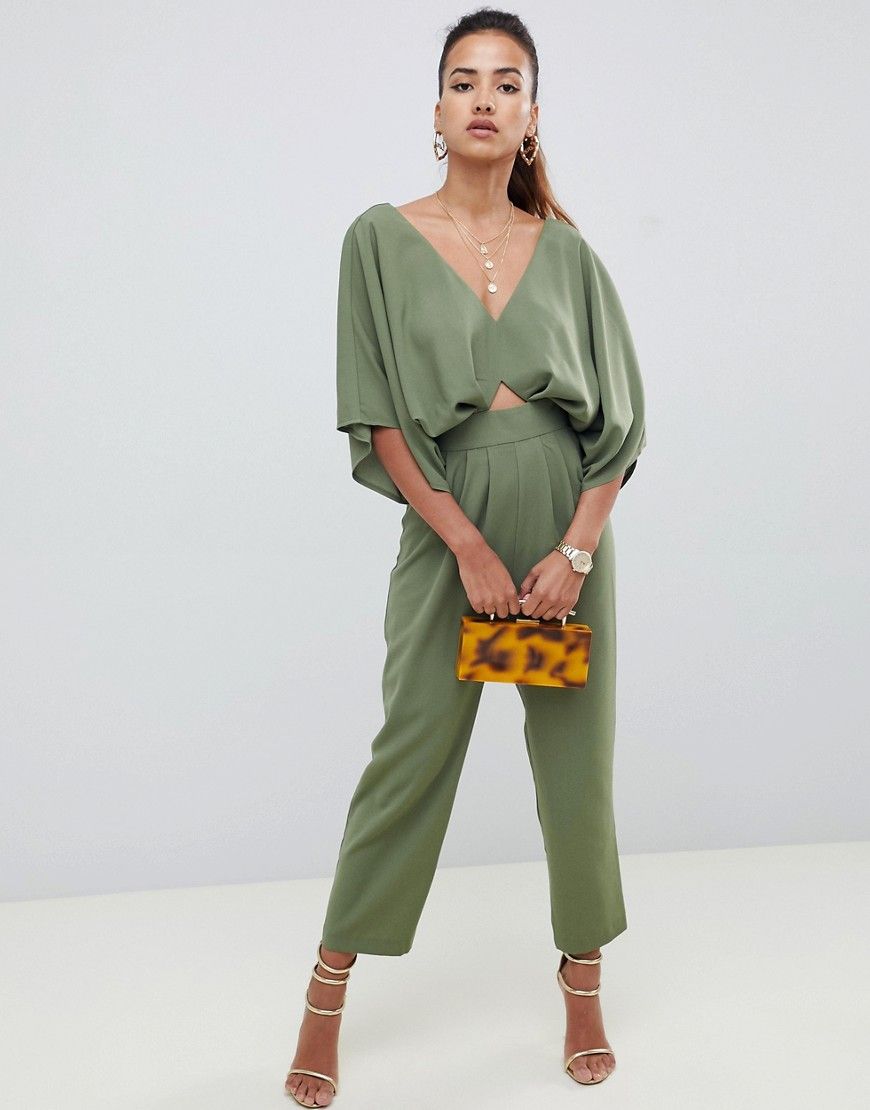 ASOS DESIGN jumpsuit with kimono sleeve and peg leg - Green | ASOS US