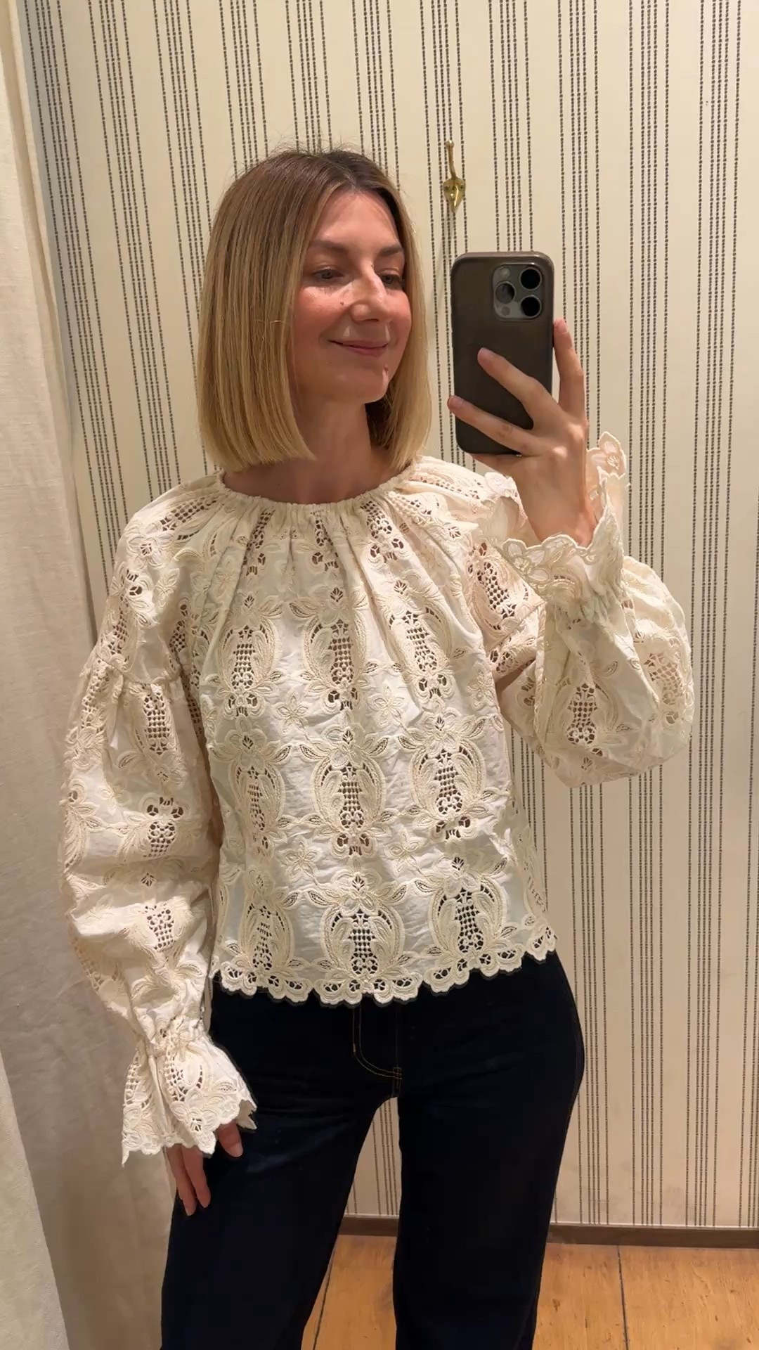 White lace blouse with scalloped hem - perfect for the holidays and beyond 

#LTKHoliday #LTKSeasonal