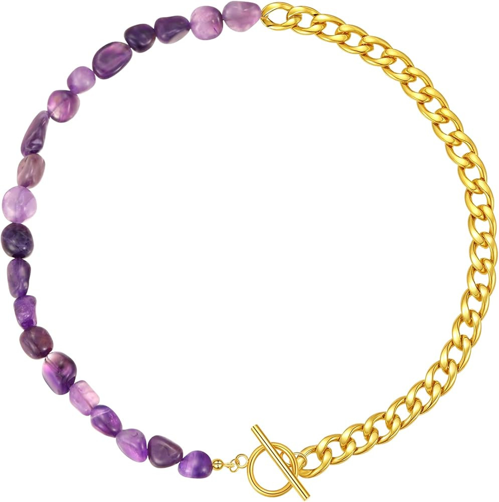 Wellike Beaded Necklaces For Women Dainty Healing Crystal Handmade Gold Choker Necklace 18k Gold ... | Amazon (US)