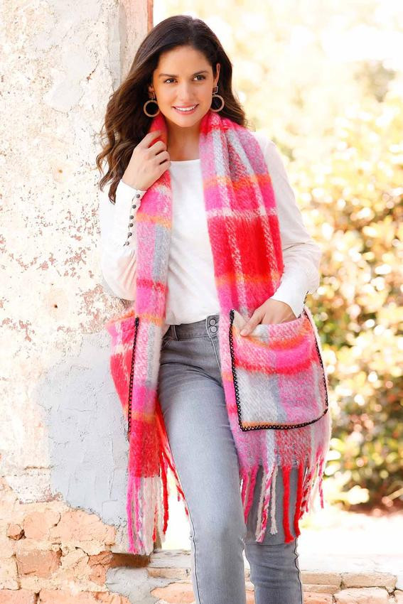 Vibrant Plaid Pocket Scarf | Cato Fashions