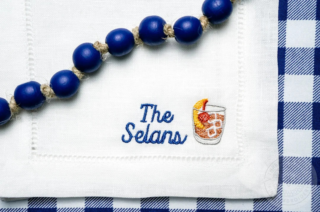 Embroidered Cocktail Napkins With Bourbon Old Fashioned and - Etsy | Etsy (US)