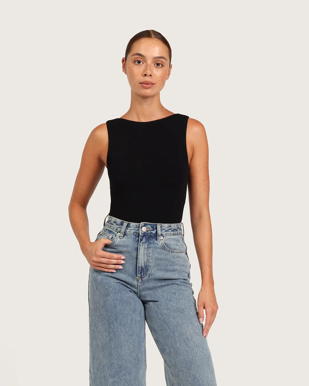 Ribbed Boat Neck Bodysuit - Black | Boody AU