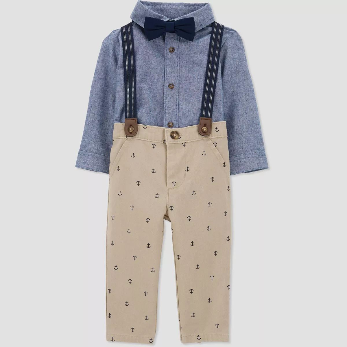 Carter's Just One You® Toddler Boys' Anchor Chambray Suspender Set - Khaki/Blue | Target