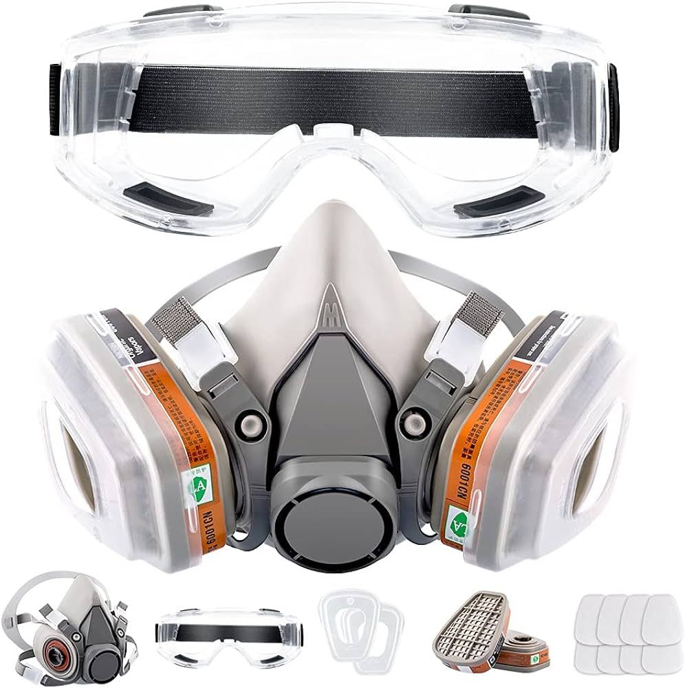 Respirator Reusable Half Face Cover Gas Mask with Safety Glasses, Filters for Painting, chemical,... | Amazon (US)