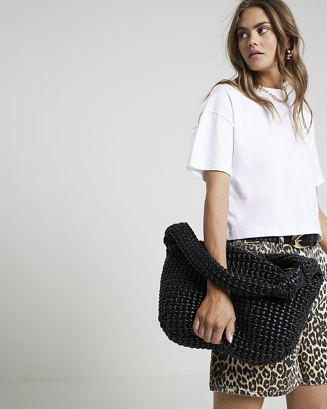 Black textured knot tote bag | River Island (UK & IE)