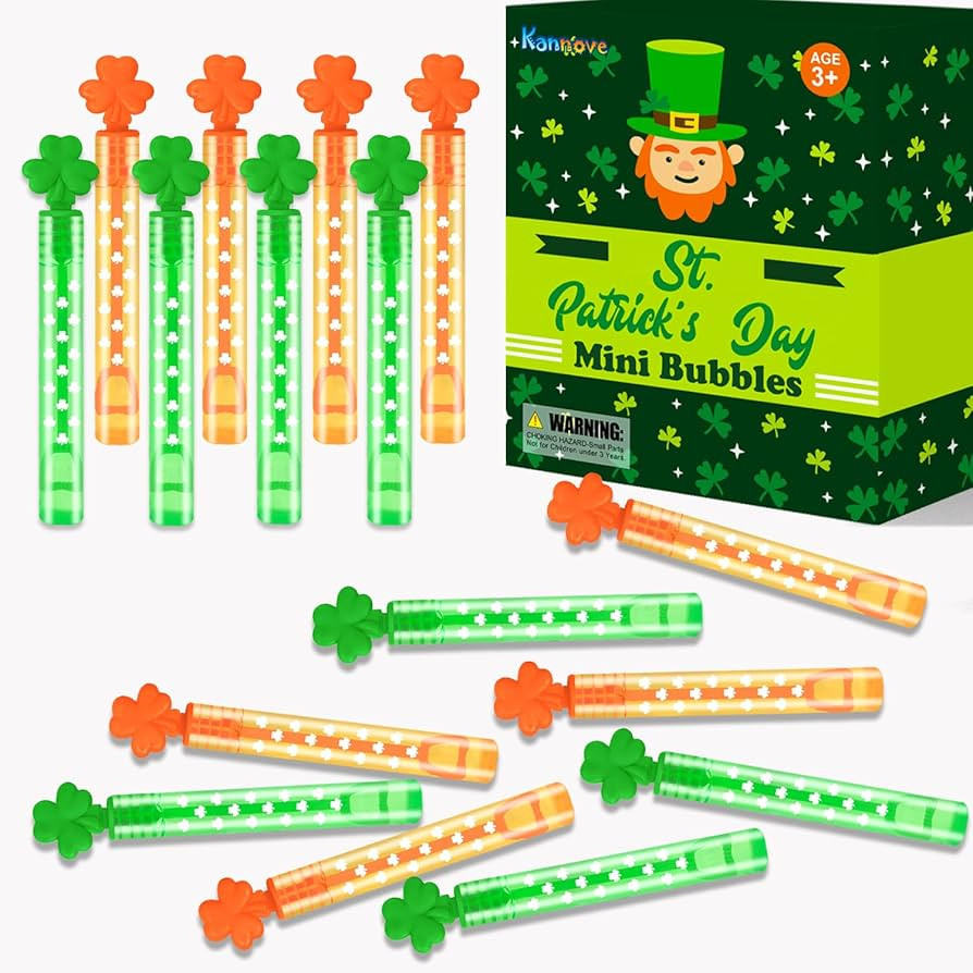 St Patrick's Day Mini Bubble Wands Toys Gifts Bulk for Toddlers, 64 Pack Party Favors Supplies Go... | Amazon (US)