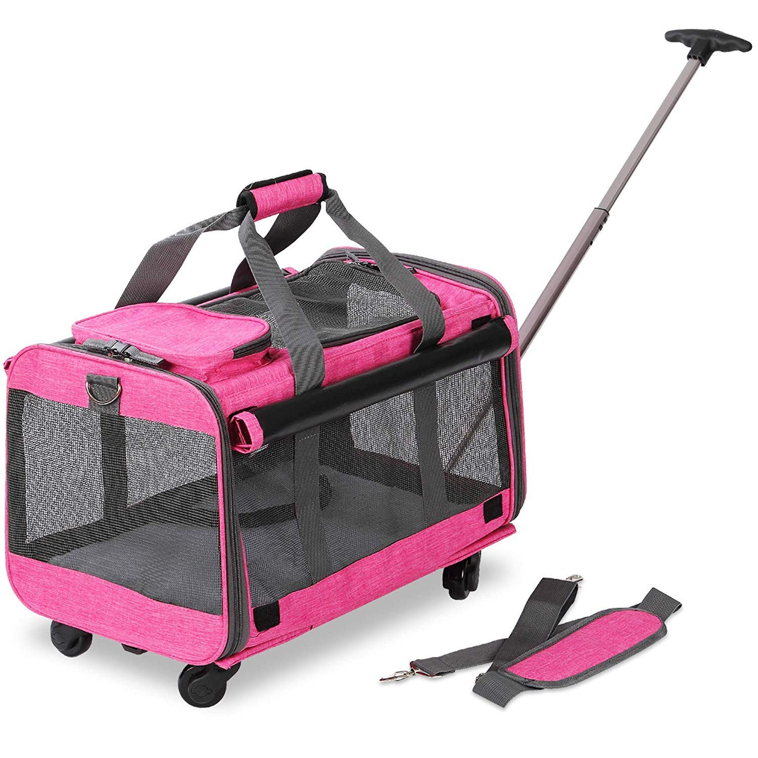 Kopeks Heavy Duty Dog Carrier with Wheels, Heather Pink, 20"L x 13"W x 11.5"H | Walmart (US)