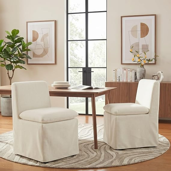 KISLOT Upholstered Dining Chairs Set of 2 with Casters, Modern Armless Kitchen Chairs with Remova... | Amazon (US)