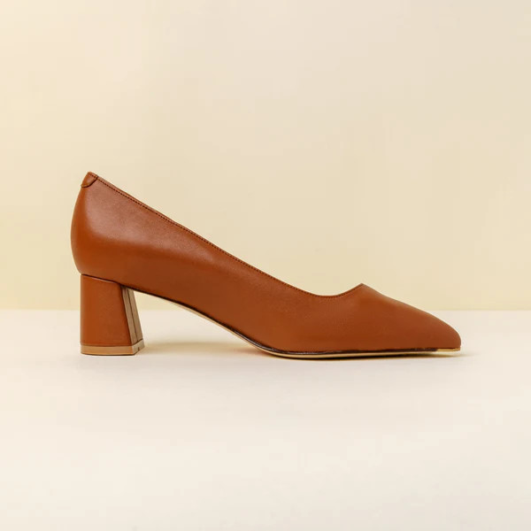 Courageous Caramel Leather Lower Block Heel | ALLY Shoes