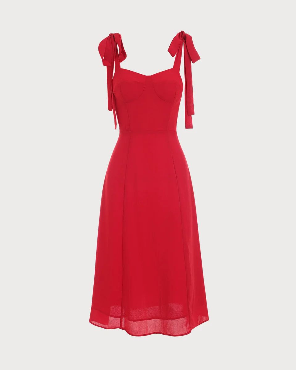 The Red Tie Strap Midi Dress | rihoas.com