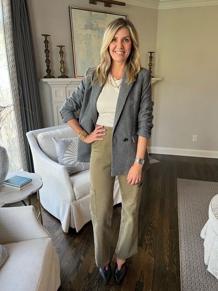 Love how Dana has paired her cargo pants with a blazer and heels!  Fabulous!

#LTKSeasonal #LTKworkwear #LTKstyletip