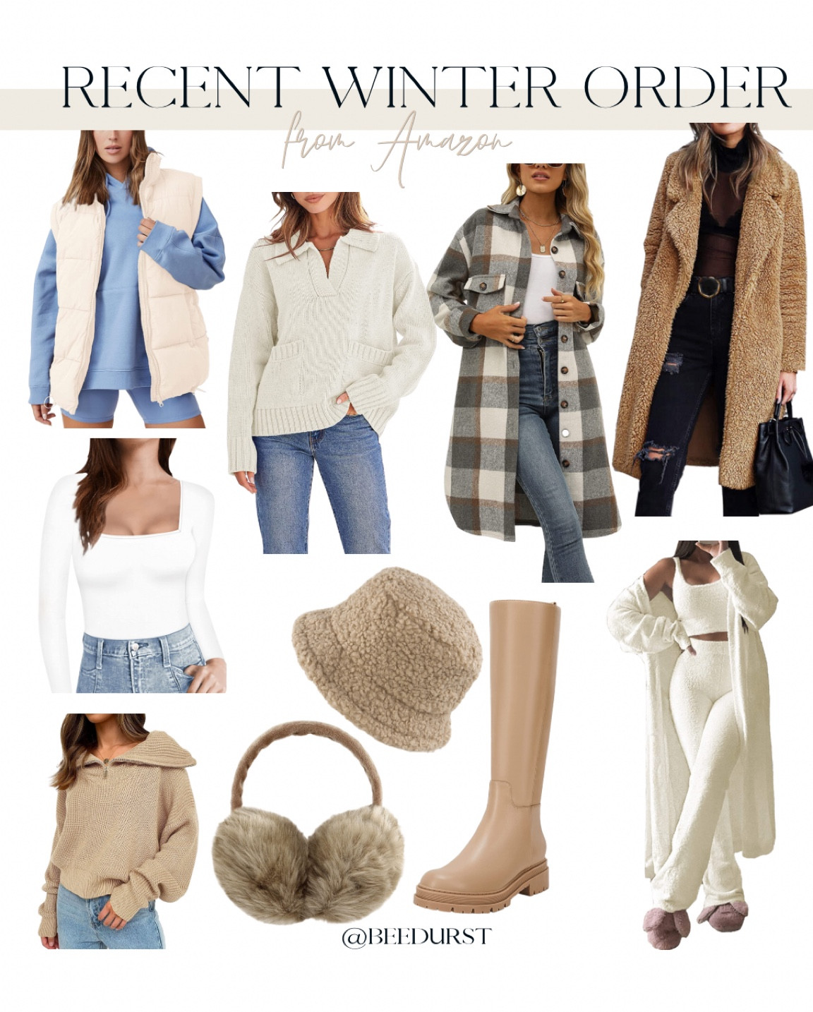 Just got all of these great winter weather items from Amazon! Follow me on IG @beedurst to see what im loving about these finds! 

winter outfits, shacket, puffer vest, teddy bear jacket, sweaters, tan boots, bucket hat, ear muffs winter staples 

#LTKSeasonal #LTKfit #LTKstyletip