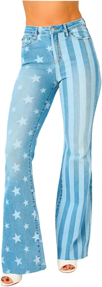 Judy Blue Stars and Stripes Denim Flares | Amazon (US)