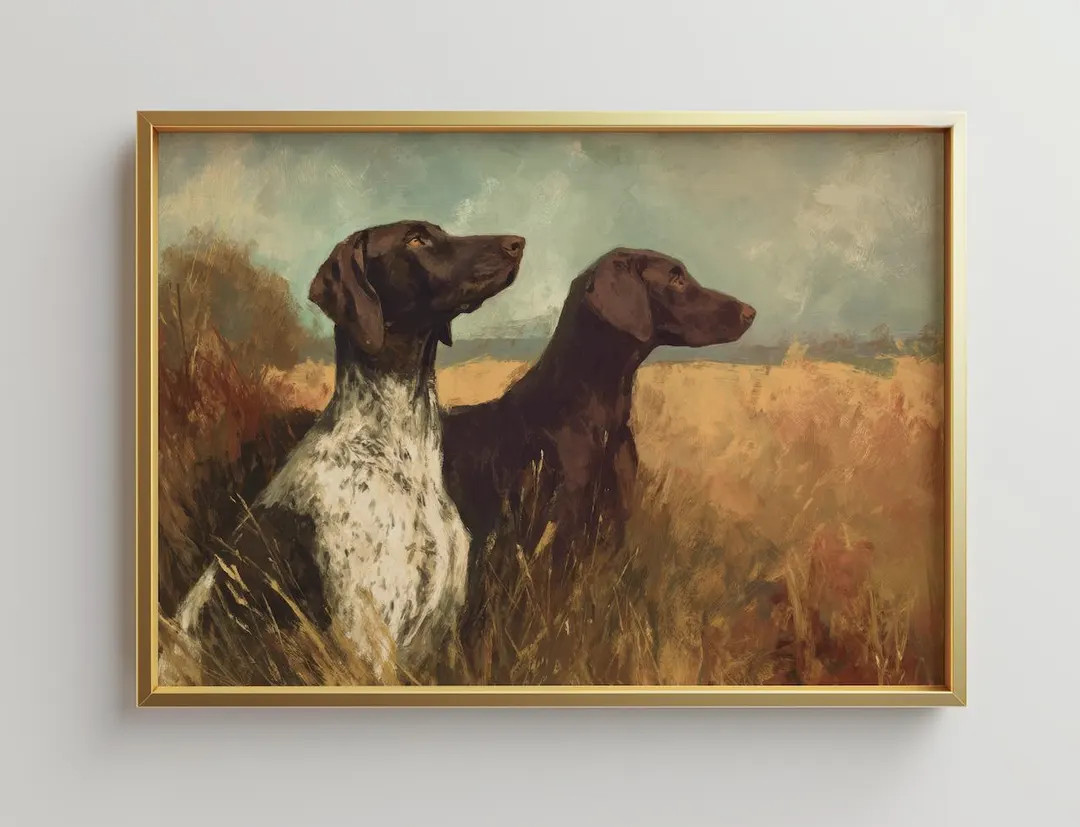 Vintage Hunting Dogs Art Print: Neutral Tone Animal Oil Painting - Etsy | Etsy (US)