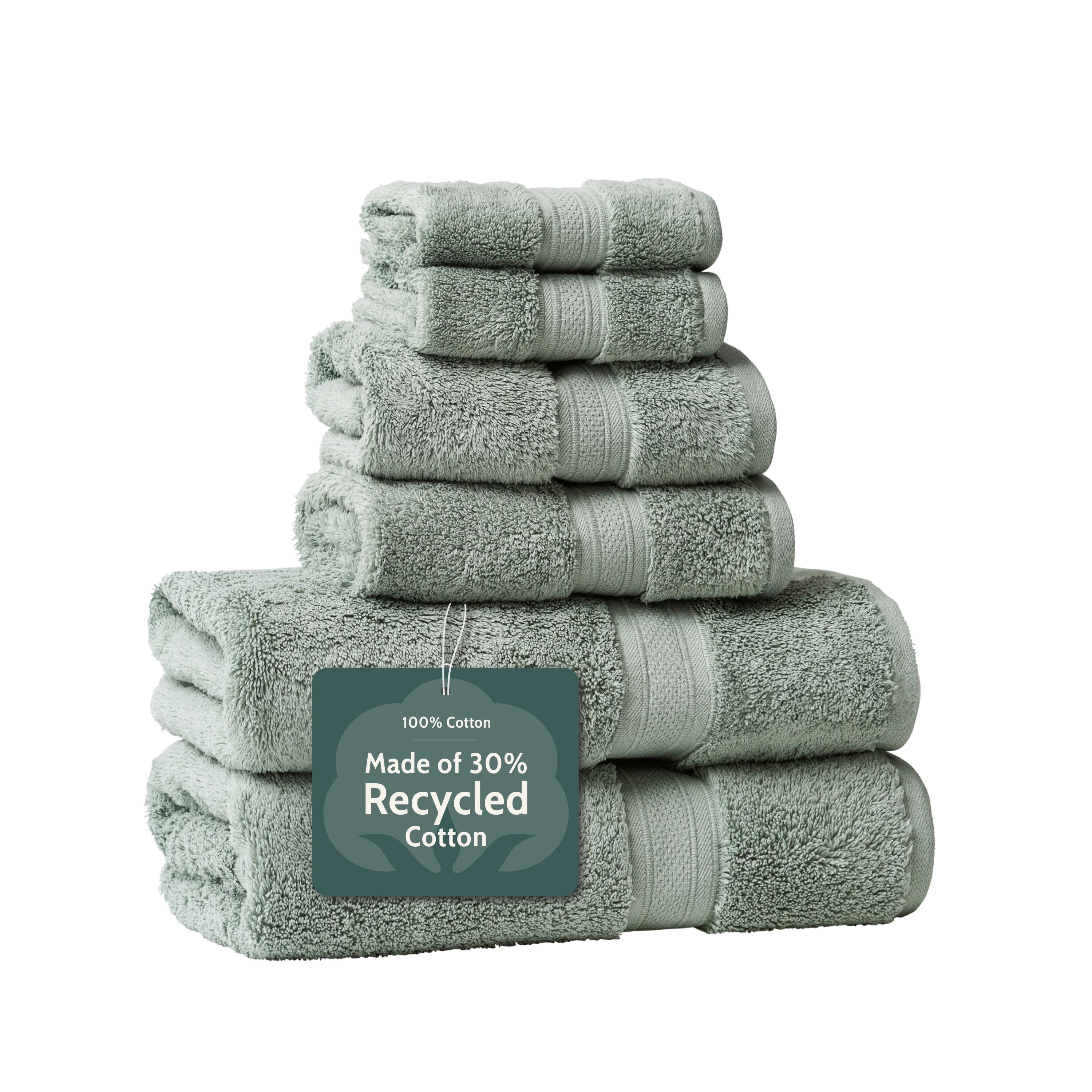 Seed & Stone Ultra-Soft 30% Recycled Cotton Bath Towels, 100% Cotton, 6-Piece Towel Set, Sage Gre... | Walmart (US)