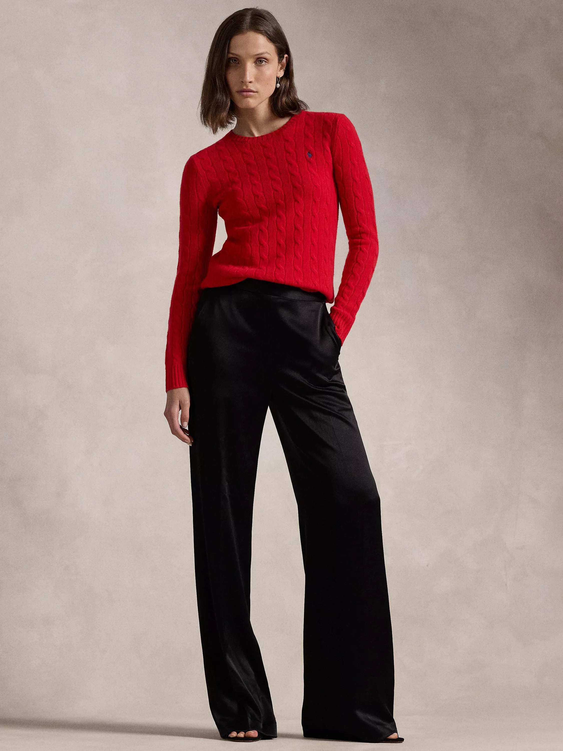 Polo Ralph Lauren Julianna Wool Cashmere Blend Cable Jumper, Red | John Lewis (UK)