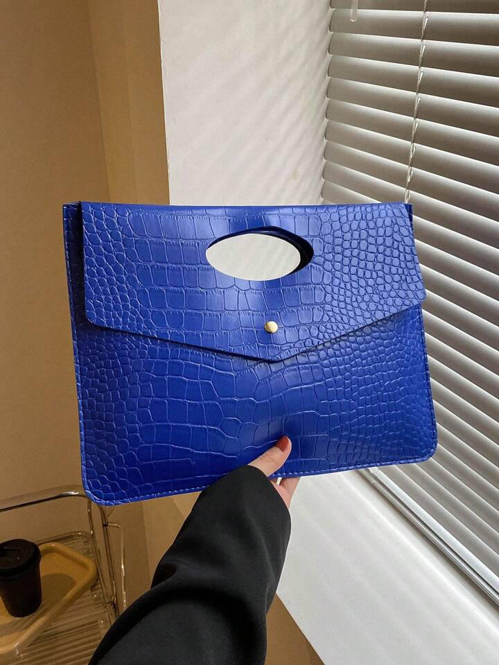 Fashion blue PU flap premium texture crocodile pattern, atmospheric niche design, trend, casual s... | SHEIN