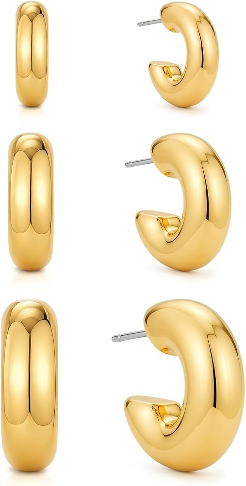 Gold Hoop Earrings Set for Women, Small Hoop Stacked Earring | Amazon (US)