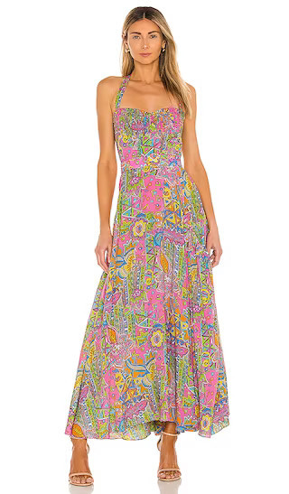 Halter Dress in Hacienda Blue Floral Dress Green Floral Dress Yellow Floral Dress Fall Floral Dress | Revolve Clothing (Global)