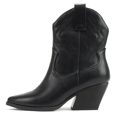 Soda Women Cowgirl Cowboy Western Stitched Ankle Boots Pointed Toe Short Booties High Top Blazing All Black 7 | Walmart (US)