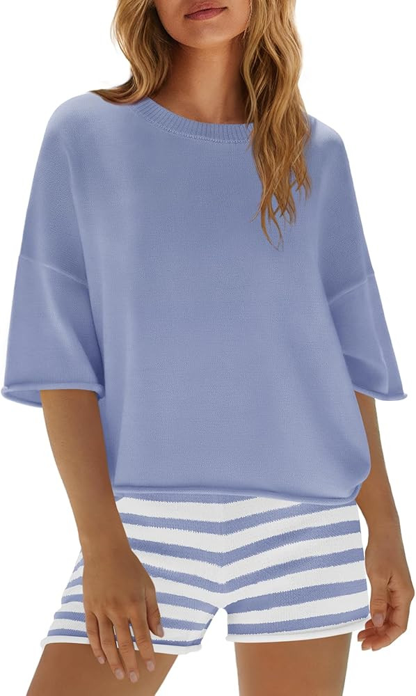 Yanekop Womens Striped Set 2 Piece Outfits Sets Oversized Summer Lounge Short Sets Beach Vacation... | Amazon (US)