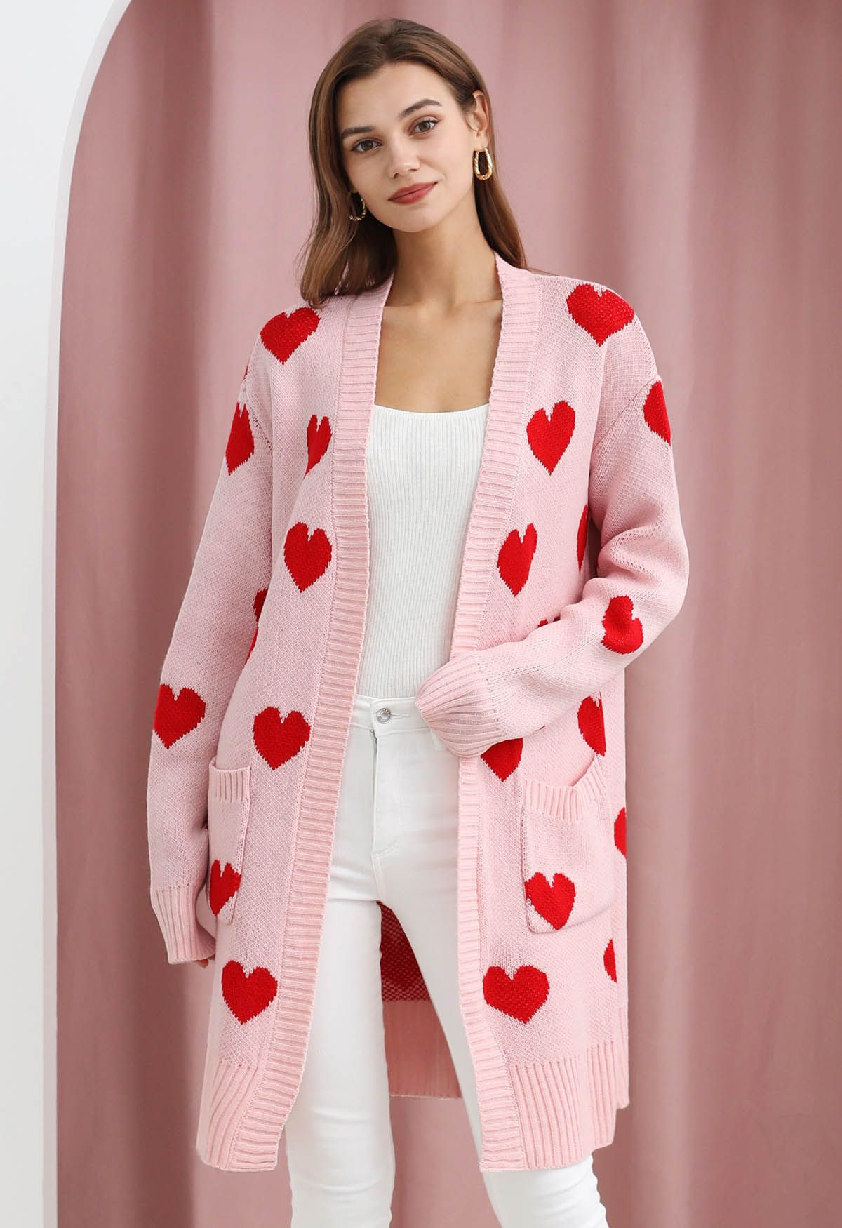 Love Embrace Open Front Knit Cardigan in Pink | Chicwish