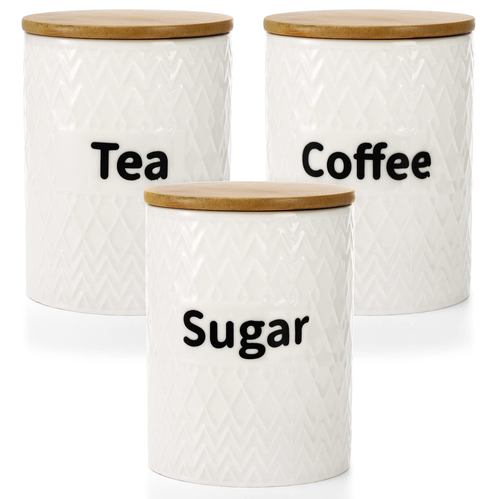 Peohud 3 Pack Ceramic Kitchen Canister Set, 29oz Airtight Food Storage Jars with Bamboo Lids, Tea... | Amazon (US)