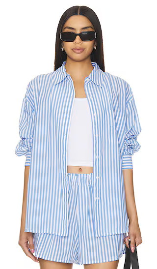 Serena Button Down Top in Blue Stripe | Revolve Clothing (Global)