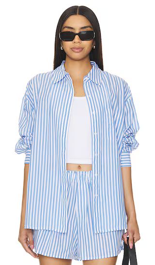 Serena Button Down Top in Blue Stripe | Revolve Clothing (Global)