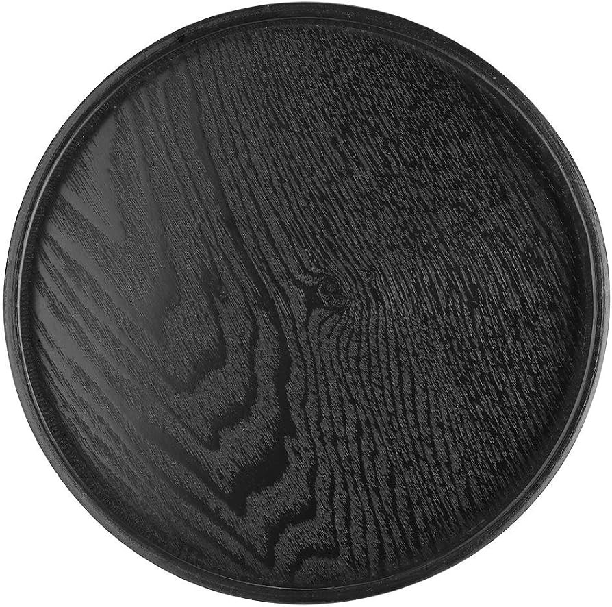 Wood Tea Tray, Wood Large Black Tray Round Tea Tray Food Tray for Home Office Teahouse for Dinner... | Amazon (US)