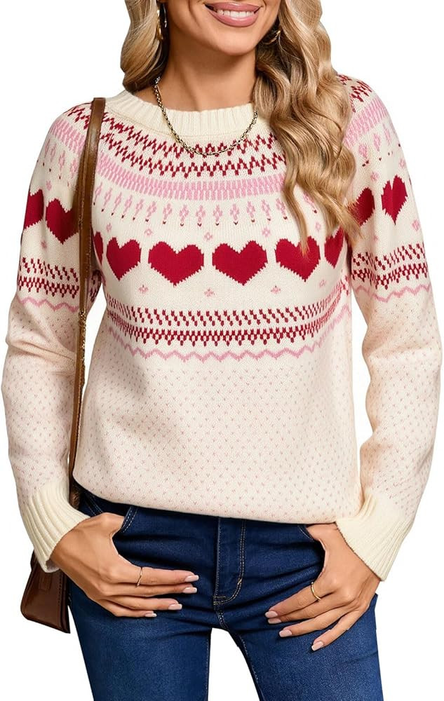 shermie Women's Fair Isle Pullover Sweaters Long Sleeve Crew Neck Loose Casual Knit Sweater | Amazon (US)