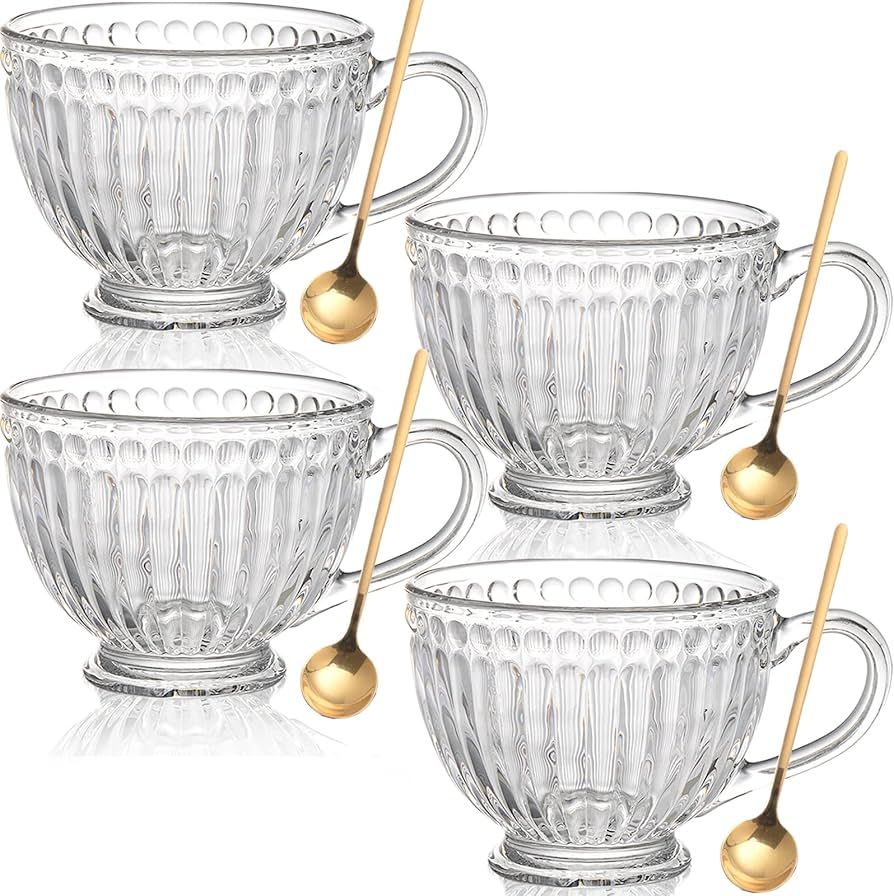 Dicunoy Set of 4 Glass Cappuccino Mugs with Spoons, 14 OZ Jumbo Tea Cups with Handle, Thick Vinta... | Amazon (US)